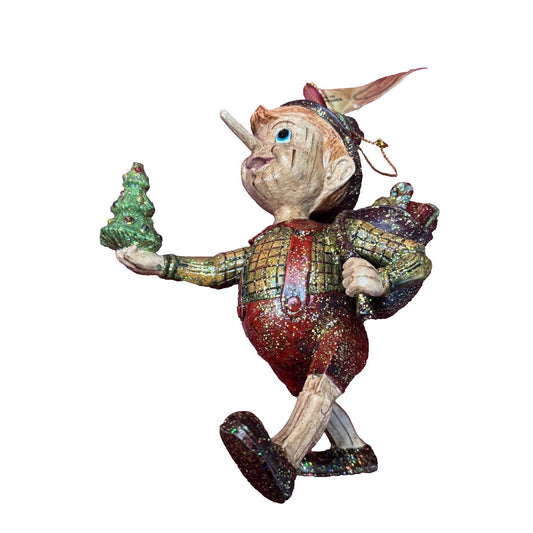 Mark Roberts Pinocchio Glitter Hanging Ornament 6.5" Rare Collectible Holiday Decoration