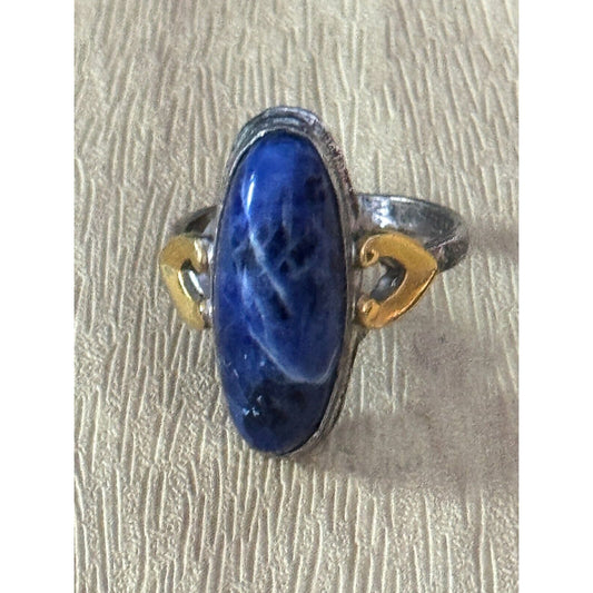 Vintage Clark & Combs Sterling Silver 10KGF Lapis Womens Ring Signed Size 7 C1940