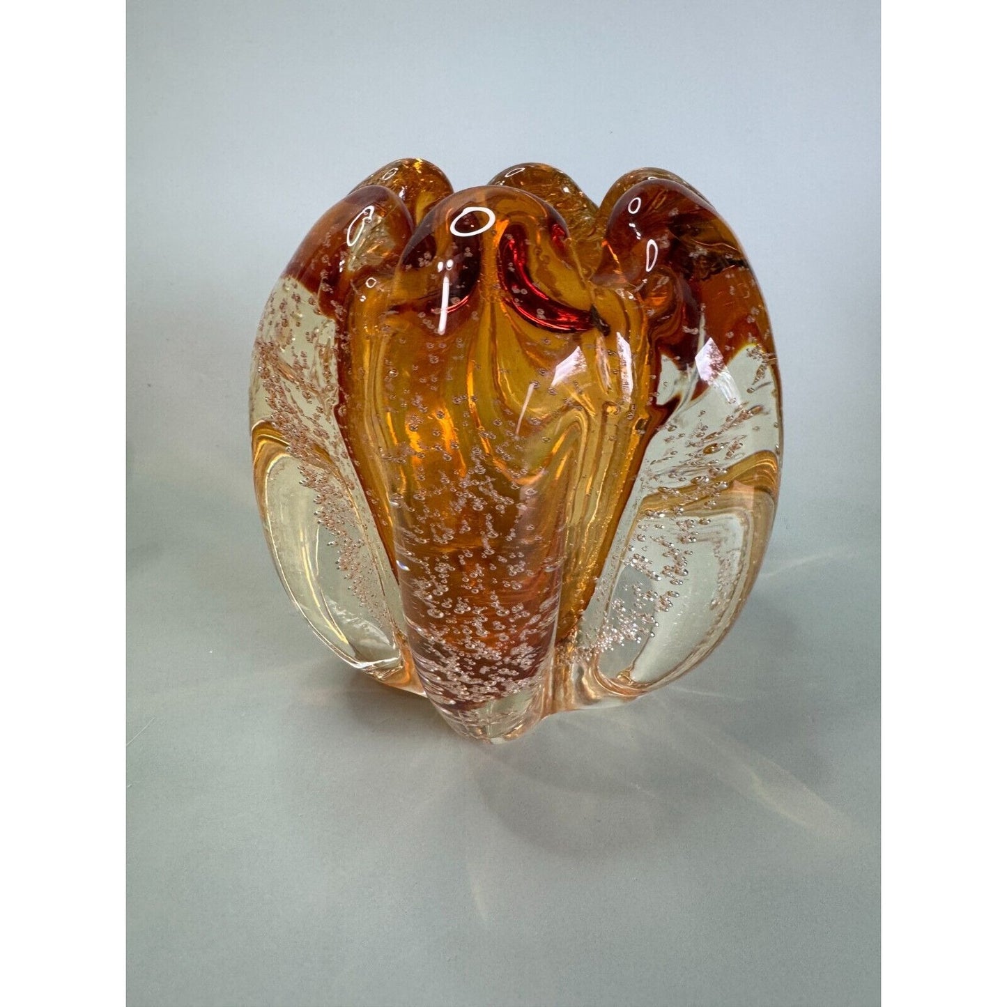 Stunning Tozai Home Amber Glass Bubble Vase Art Glass 5"