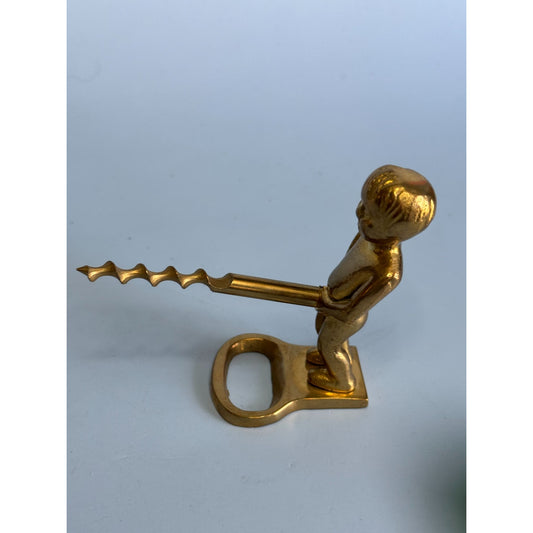 Vintage Brass Nude Boy Figurine Corkscrew & Bottle Opener