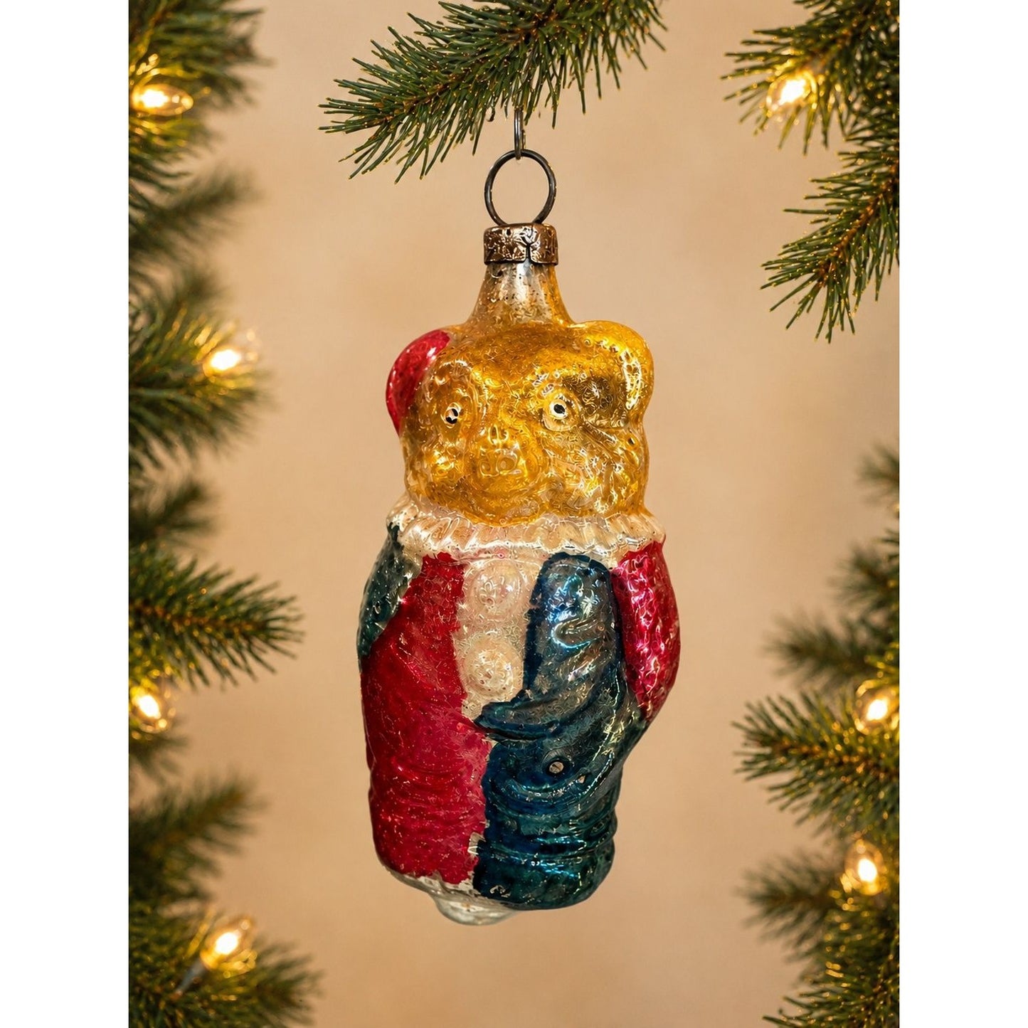 Antique German Glass Teddy Bear Clown Christmas Ornament 3" Figural