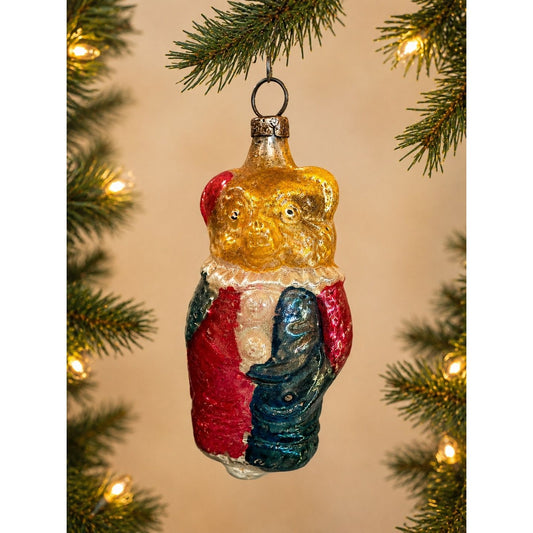 Antique German Glass Teddy Bear Clown Christmas Ornament 3" Figural