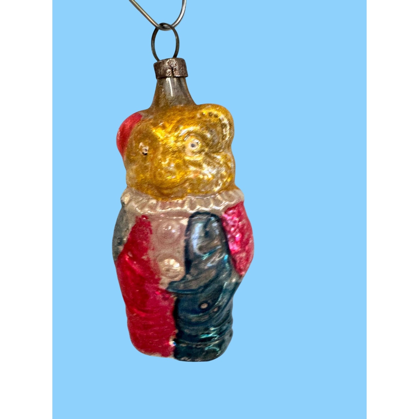 Antique German Glass Teddy Bear Clown Christmas Ornament 3" Figural