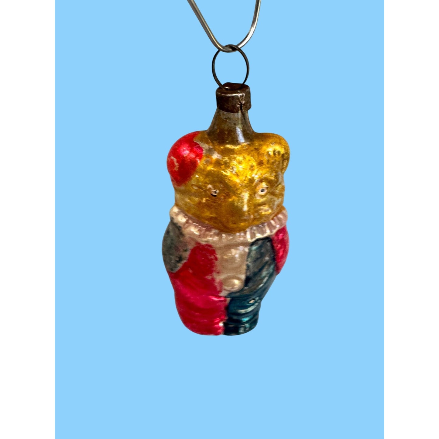 Antique German Glass Teddy Bear Clown Christmas Ornament 3" Figural