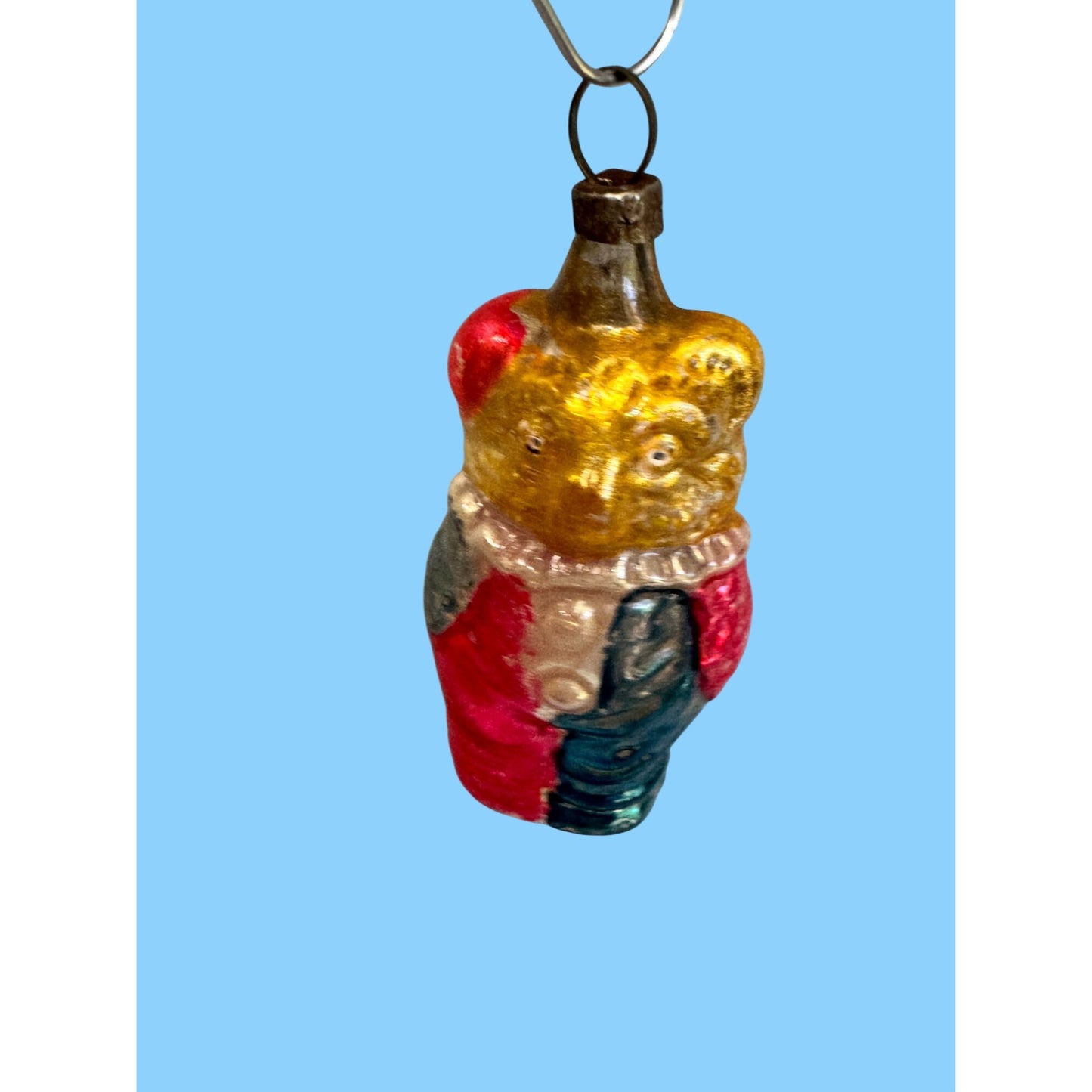 Antique German Glass Teddy Bear Clown Christmas Ornament 3" Figural