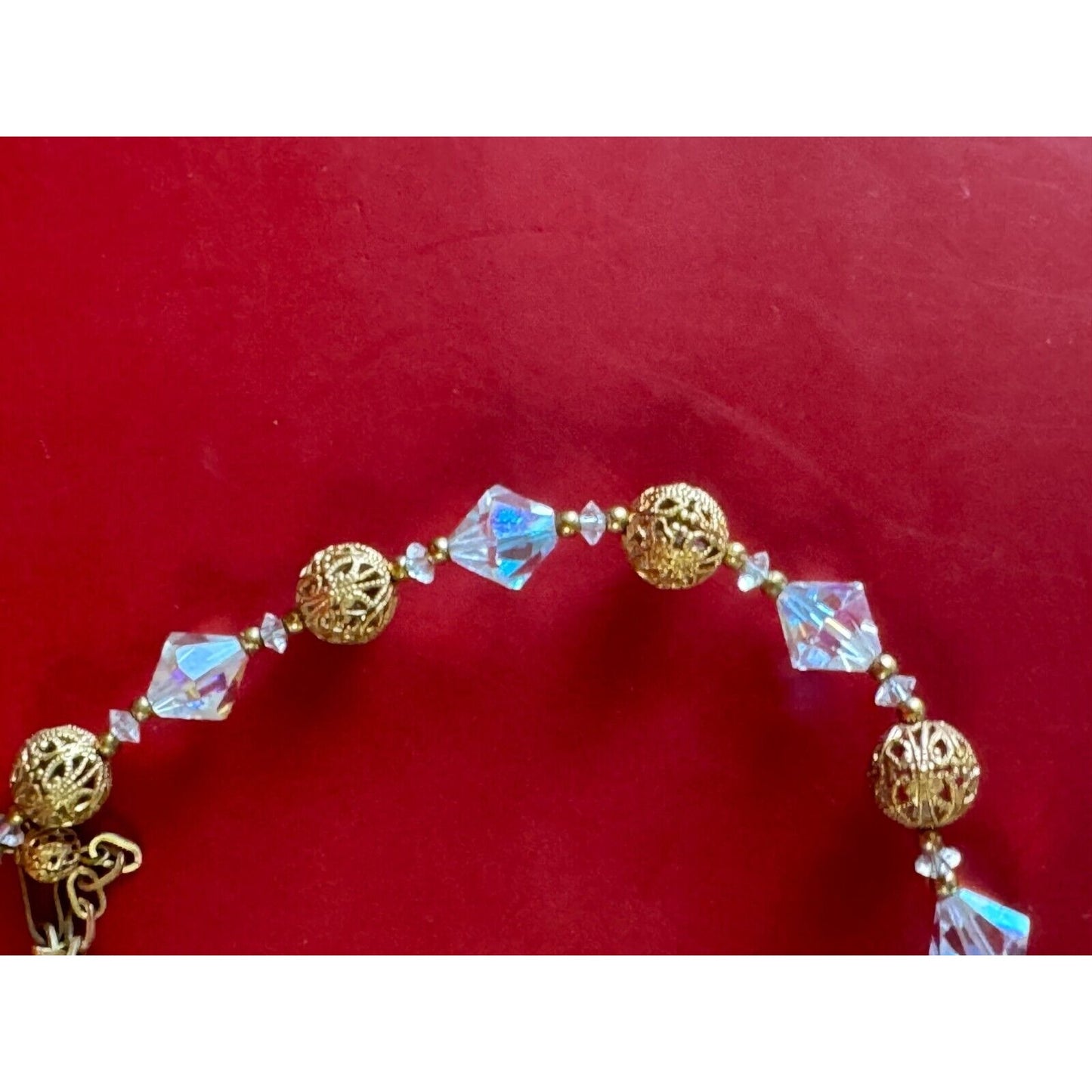 Vintage Choker with Gold Filigree and Aurora Borealis Beads C1950/1960