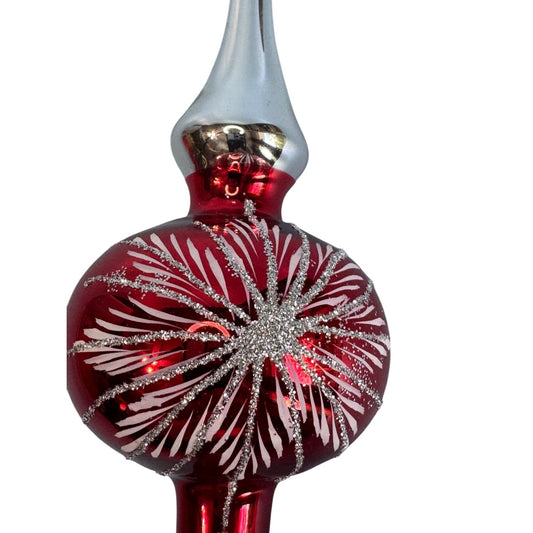 Liberty Bell Tree Topper Red/White/Silver Blown Glass 9" Vintage Christmas