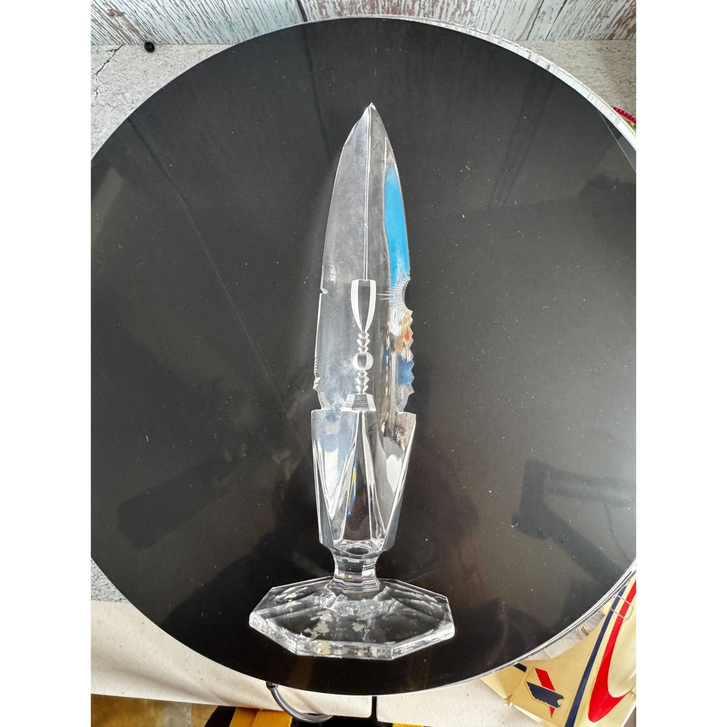 Swedish Optical Crystal Abstract Icicle Sculpture Multi-View Etched 8 1/4"