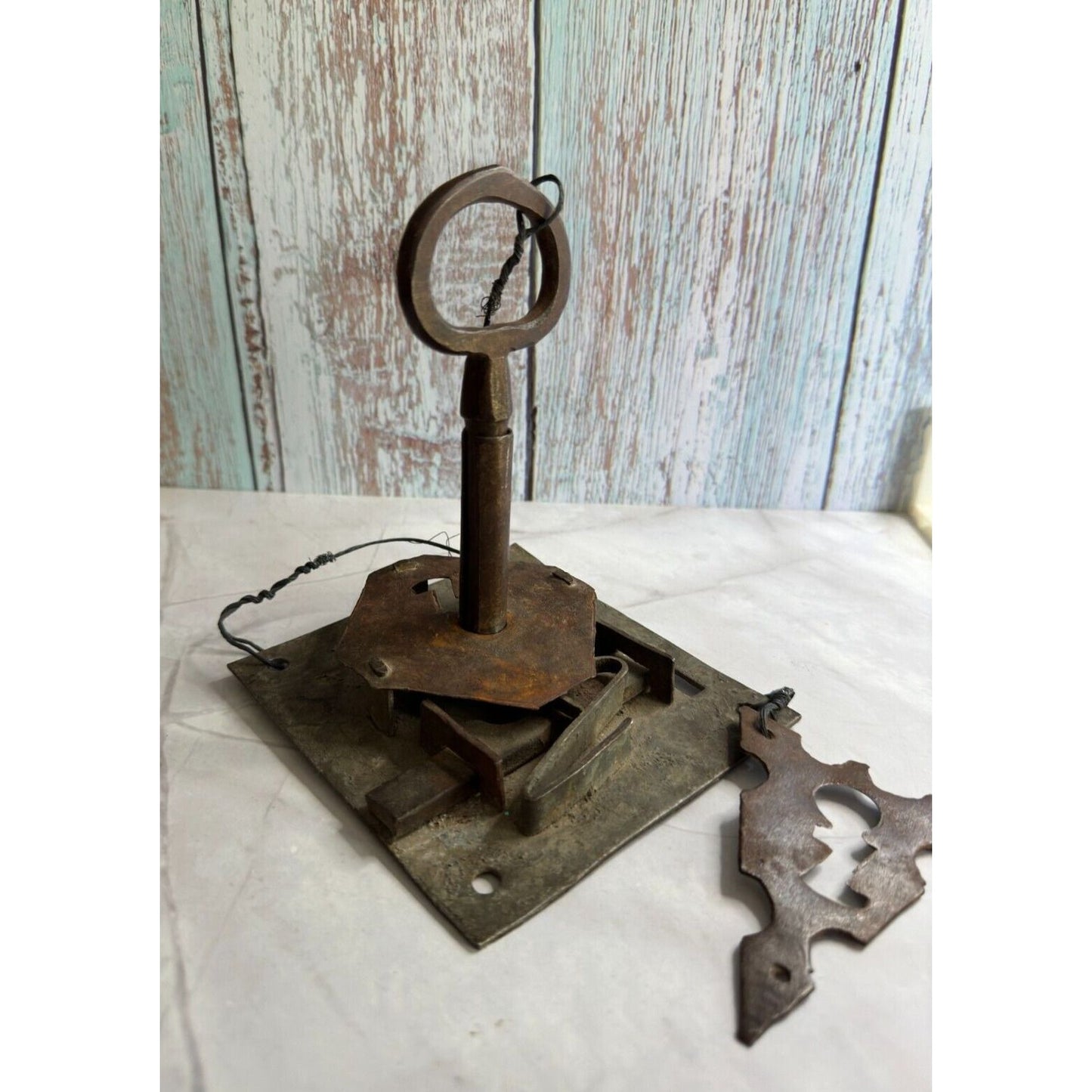 Antique Lock W/Key. Wrought Iron Forged Lock Mechanism C1900's