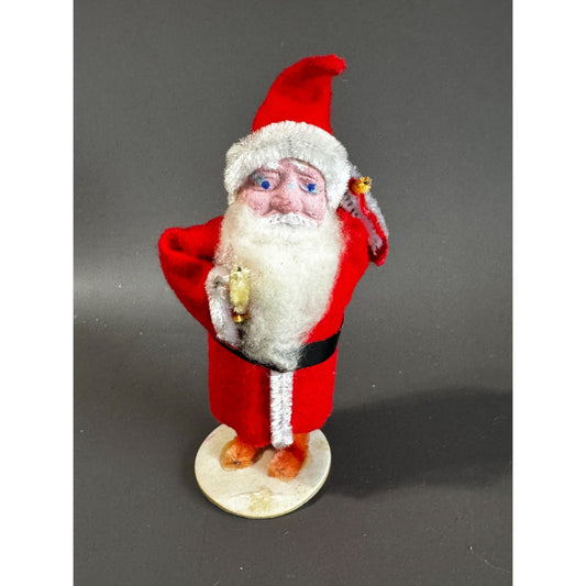 Antique Japan Putz Belsnickle Santa Felt & Pipe Cleaner Candle Figure 4"