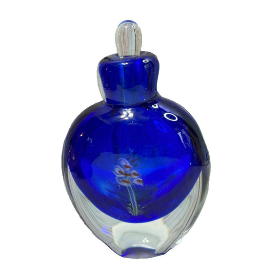 Vintage Cobalt Blue Millefiori Fower Perfume Bottle Art Glass with Stopper Empty