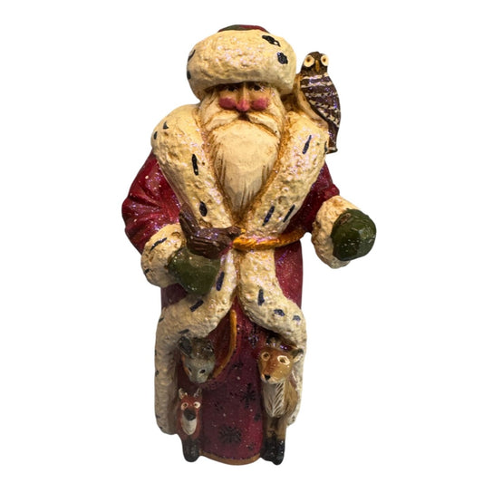 Title:Pamela Schifferl Woodland Santa Figurine Red Coat Owl Forest Animals 8"