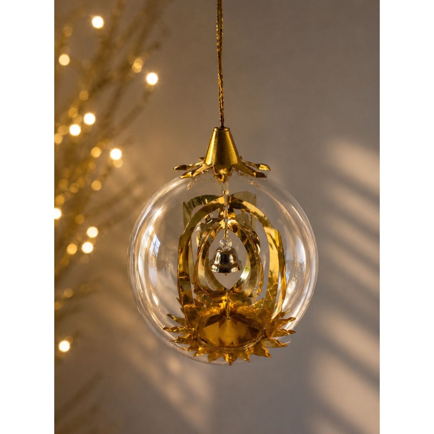 Resl Lenz Germany Glass Gyro Ornament Bell Spinner Gold Foil Globe 3 1/2"