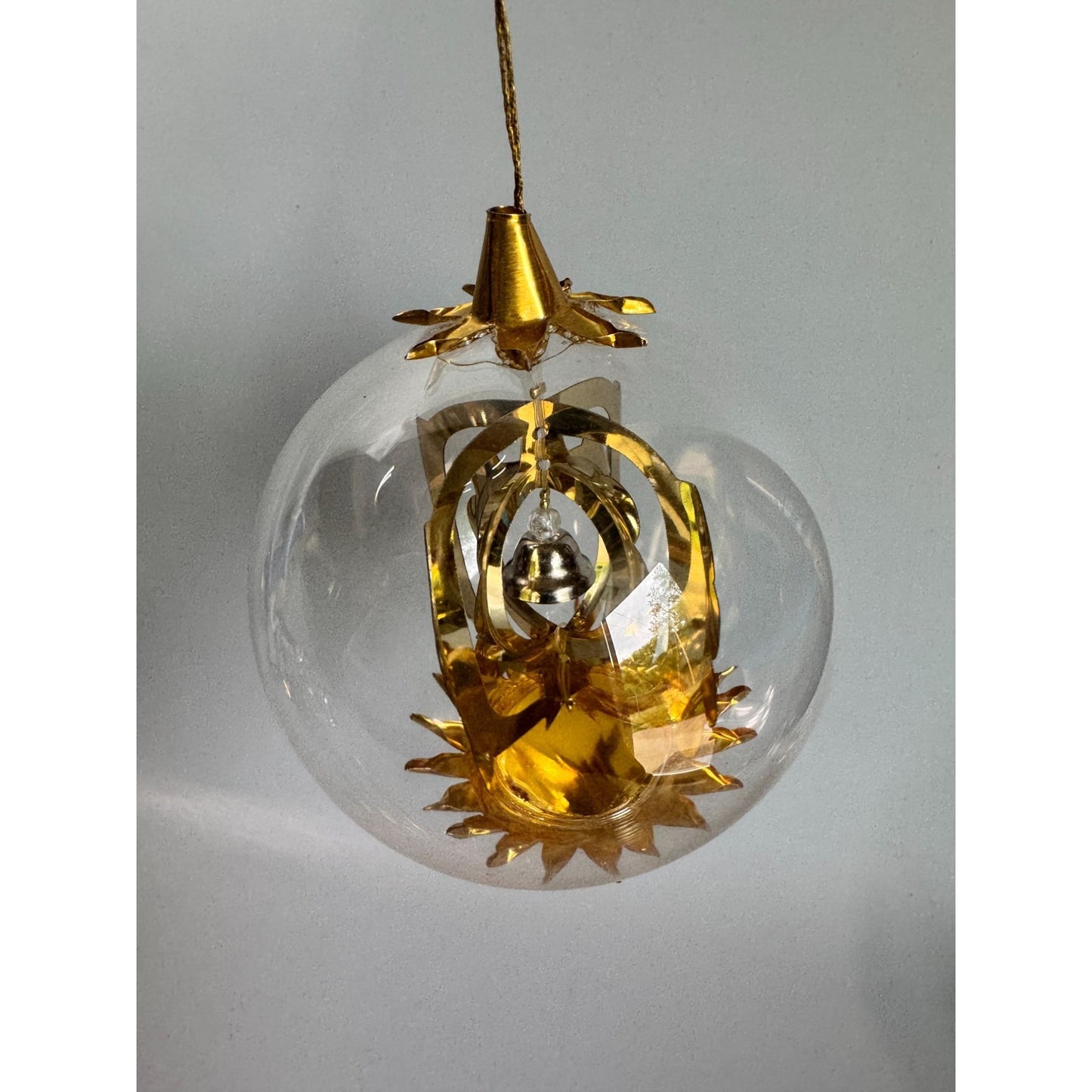 Resl Lenz Germany Glass Gyro Ornament Bell Spinner Gold Foil Globe 3 1/2"