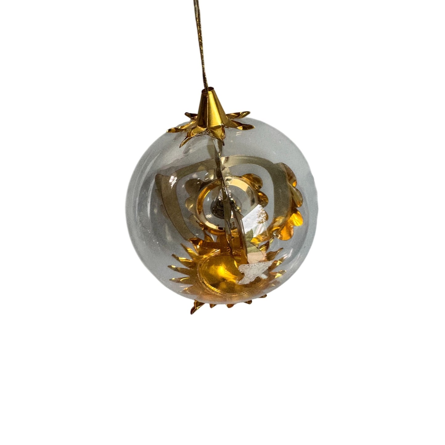 Resl Lenz Germany Glass Gyro Ornament Bell Spinner Gold Foil Globe 3 1/2"