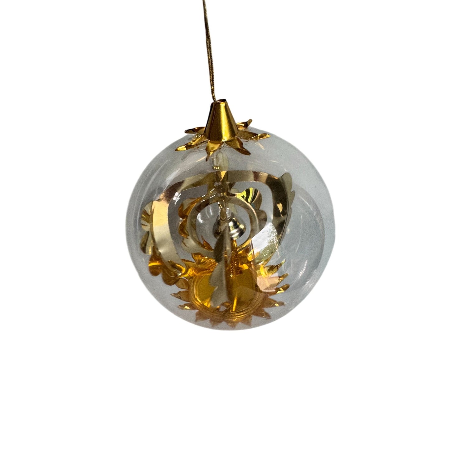 Resl Lenz Germany Glass Gyro Ornament Bell Spinner Gold Foil Globe 3 1/2"