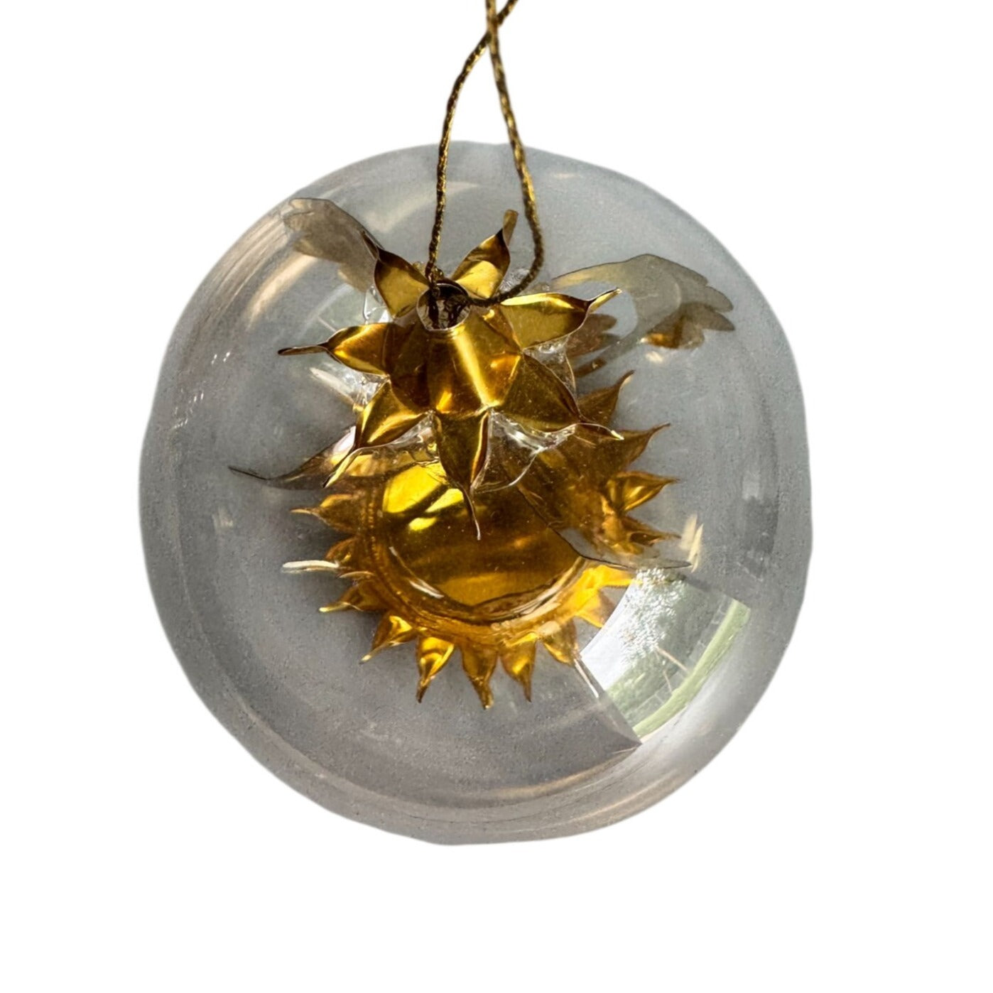 Resl Lenz Germany Glass Gyro Ornament Bell Spinner Gold Foil Globe 3 1/2"