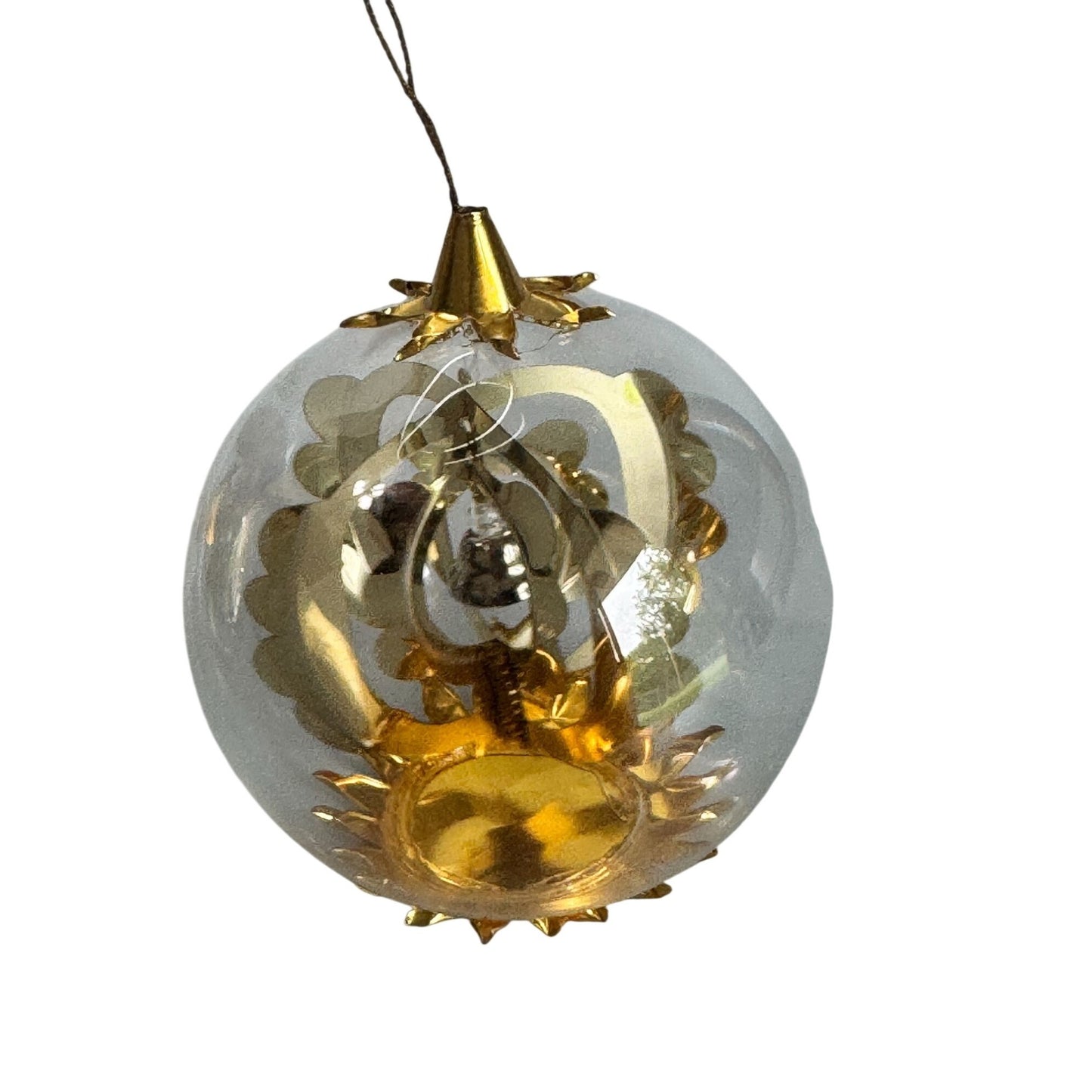 Resl Lenz Germany Glass Gyro Ornament Bell Spinner Gold Foil Globe 3 1/2"