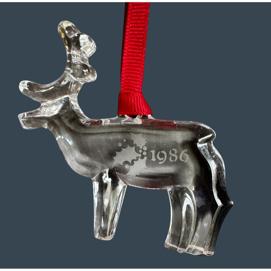 Orrefors Scandinavian Crystal Reindeer Christmas Ornament Clear 1986 With Box 3"