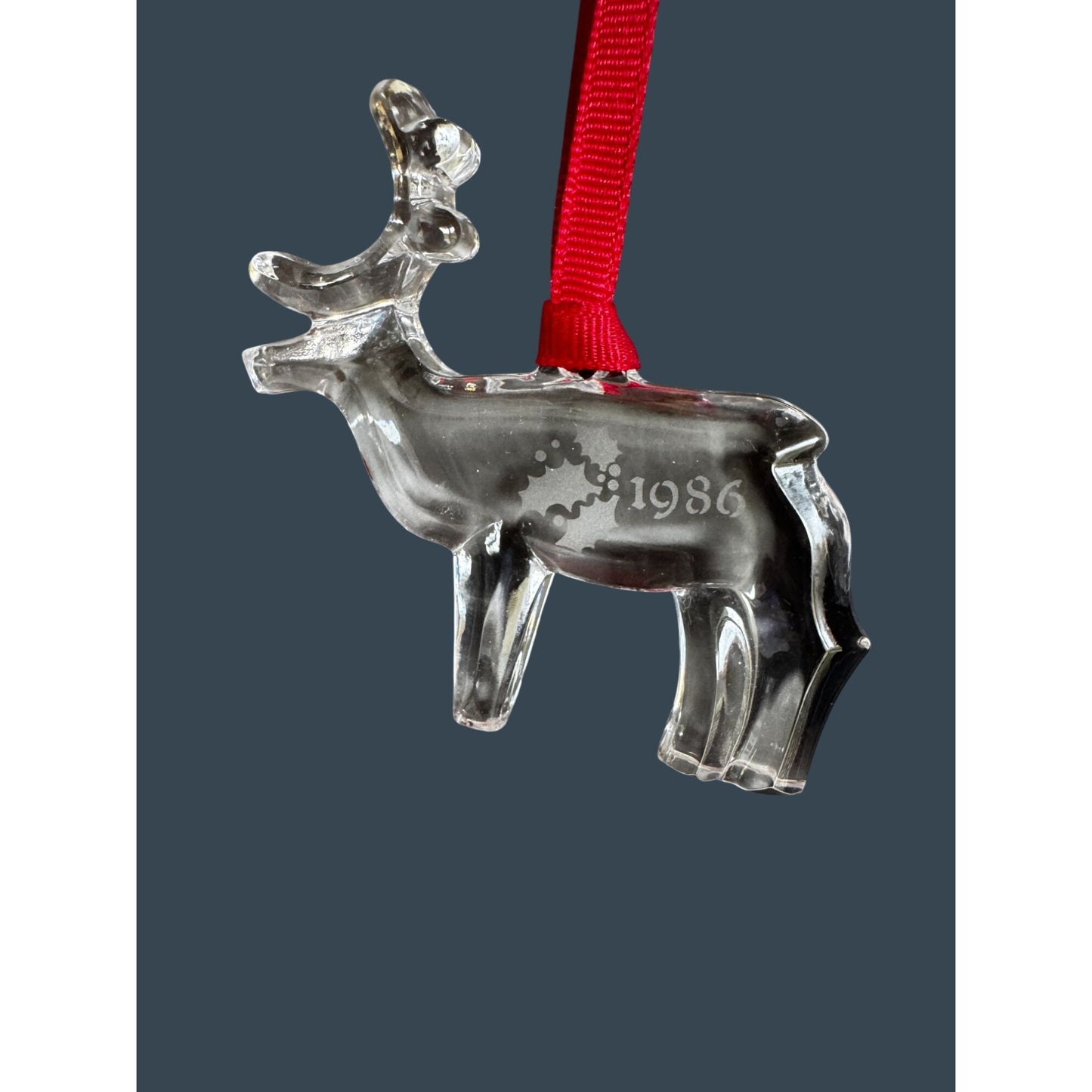 Orrefors Scandinavian Crystal Reindeer Christmas Ornament Clear 1986 With Box 3"