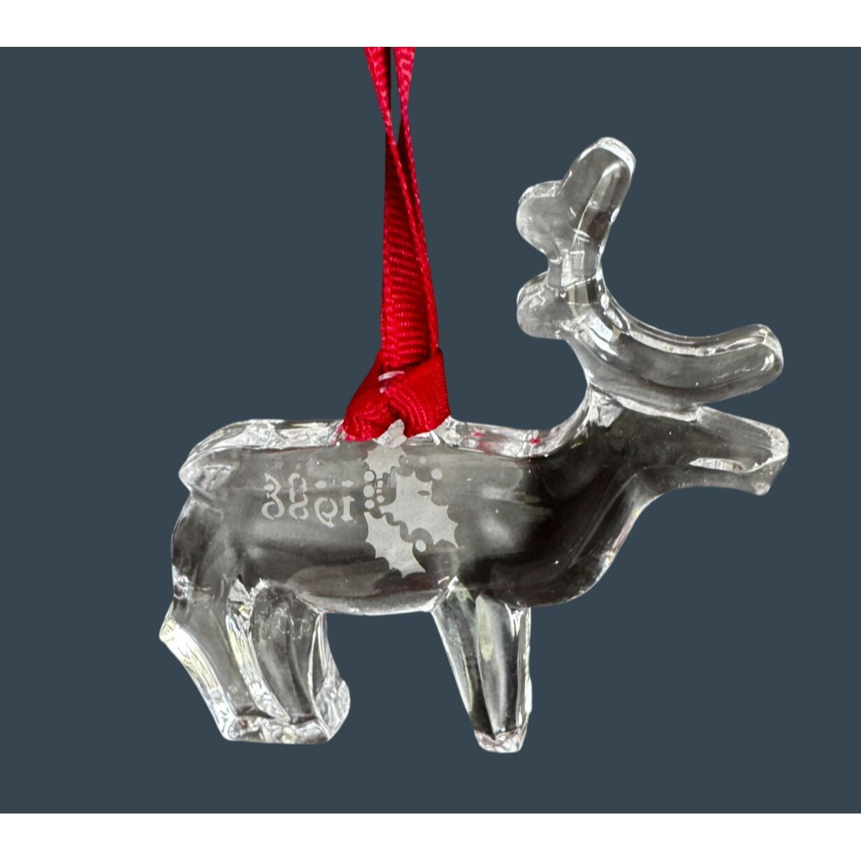 Orrefors Scandinavian Crystal Reindeer Christmas Ornament Clear 1986 With Box 3"