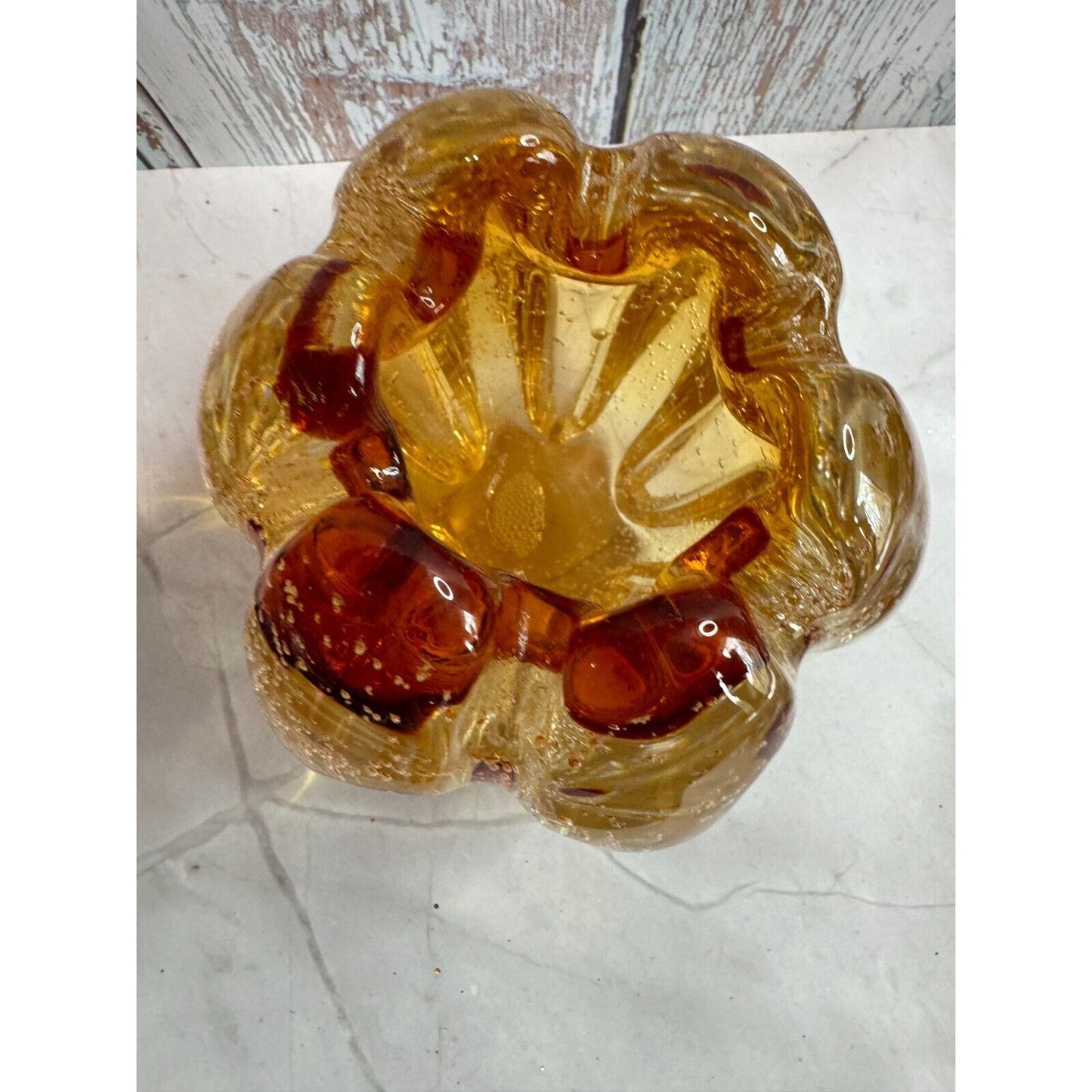 Stunning Tozai Home Amber Glass Bubble Vase Art Glass 5"