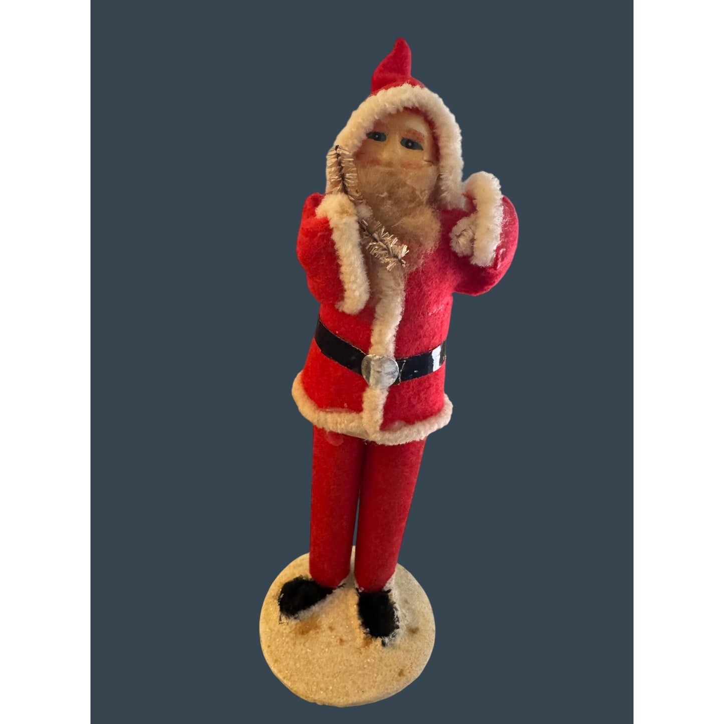 Vintage Japan Santa Claus Bottle Brush Tree Spun Cotton Beard Plastic Face 6"