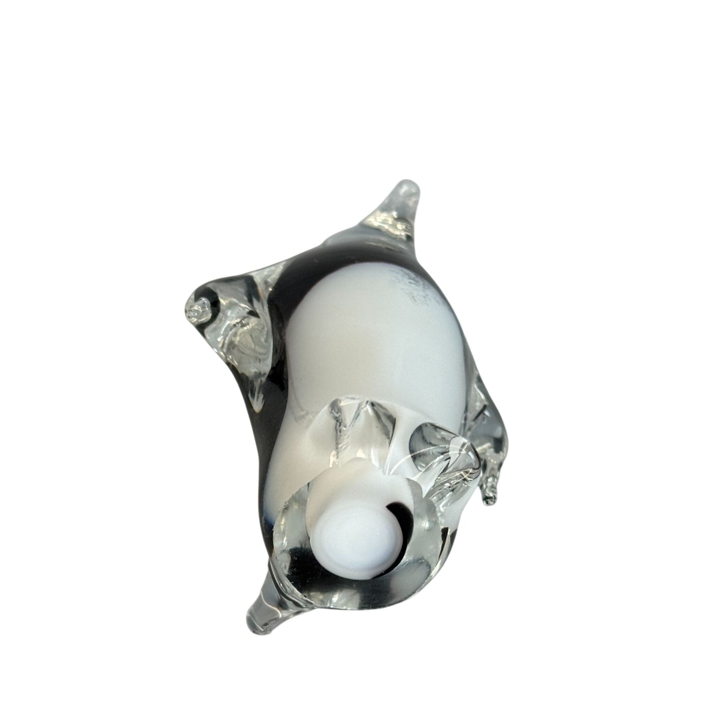 Hand Blown Art Glass Penguin Figurine Clear Encased Black White 4 1/2"
