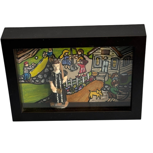 Handcrafted Shadow Box Art "School Maam" By L.D. Wandi Signed 2021 Folk Style 7 3/4" x 4 3/4" x 1 3/8"