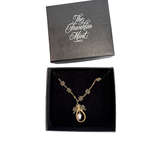 Franklin Mint 22K GEP Sterling Silver Necklace with Baroque Cultured Pearls 17"