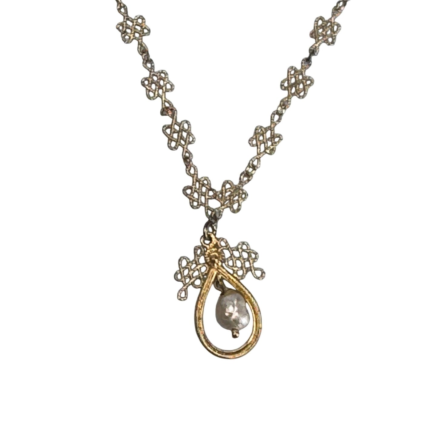 Franklin Mint 22K GEP Sterling Silver Necklace with Baroque Cultured Pearls 17"