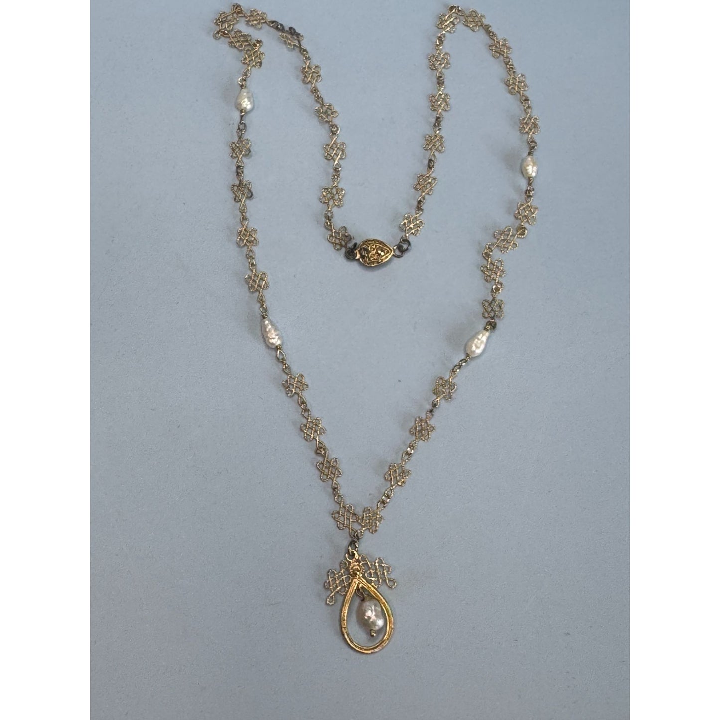Franklin Mint 22K GEP Sterling Silver Necklace with Baroque Cultured Pearls 17"