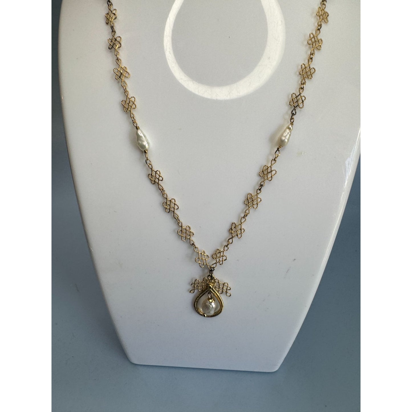 Franklin Mint 22K GEP Sterling Silver Necklace with Baroque Cultured Pearls 17"