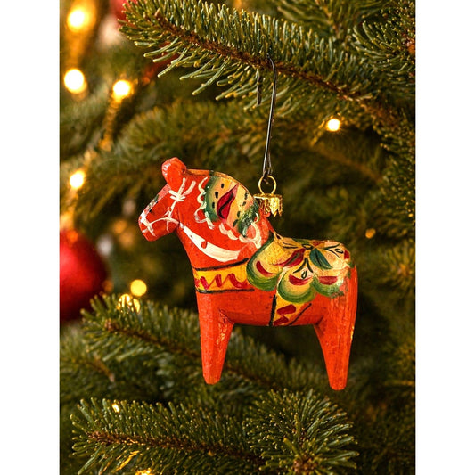 Vintage Swedish Dala Horse Ornament Red Folk Art Hand Painted 2 3/4"