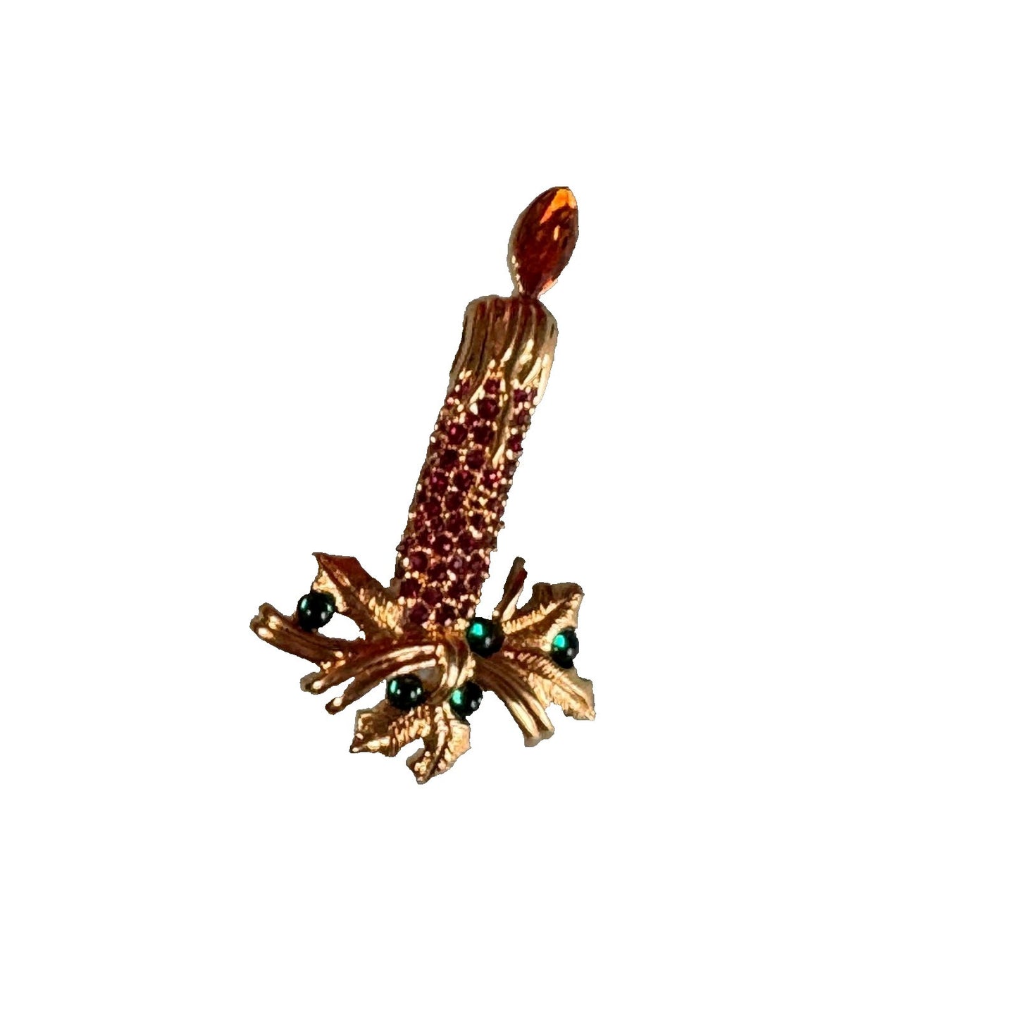 Vintage Santa Candle & Poinsettia Jeweled Christmas Brooch Pin Set Napier Monet