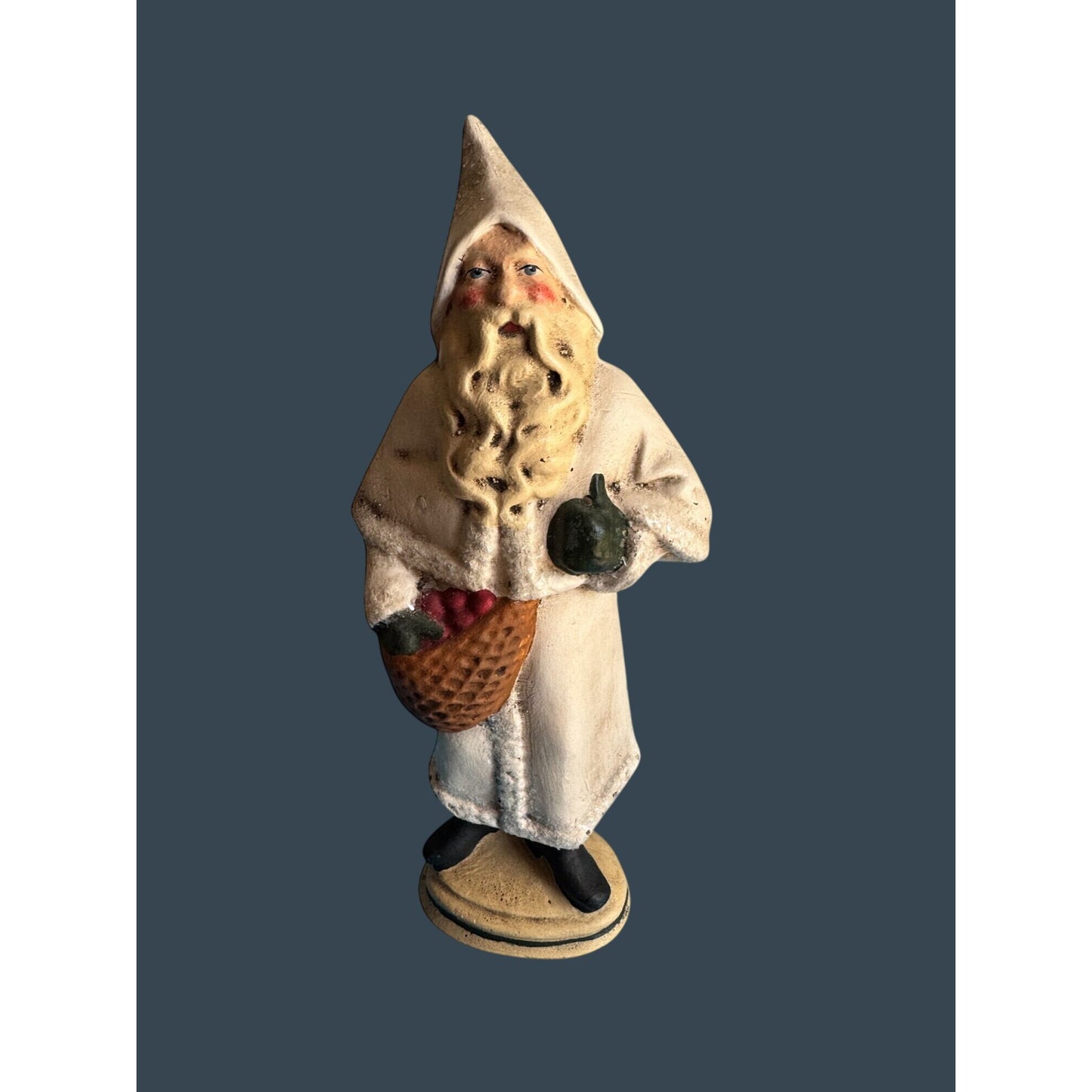 Vintage Walnut Ridge Collectibles Santa Figurine White Robe Basket 1996 9.5"