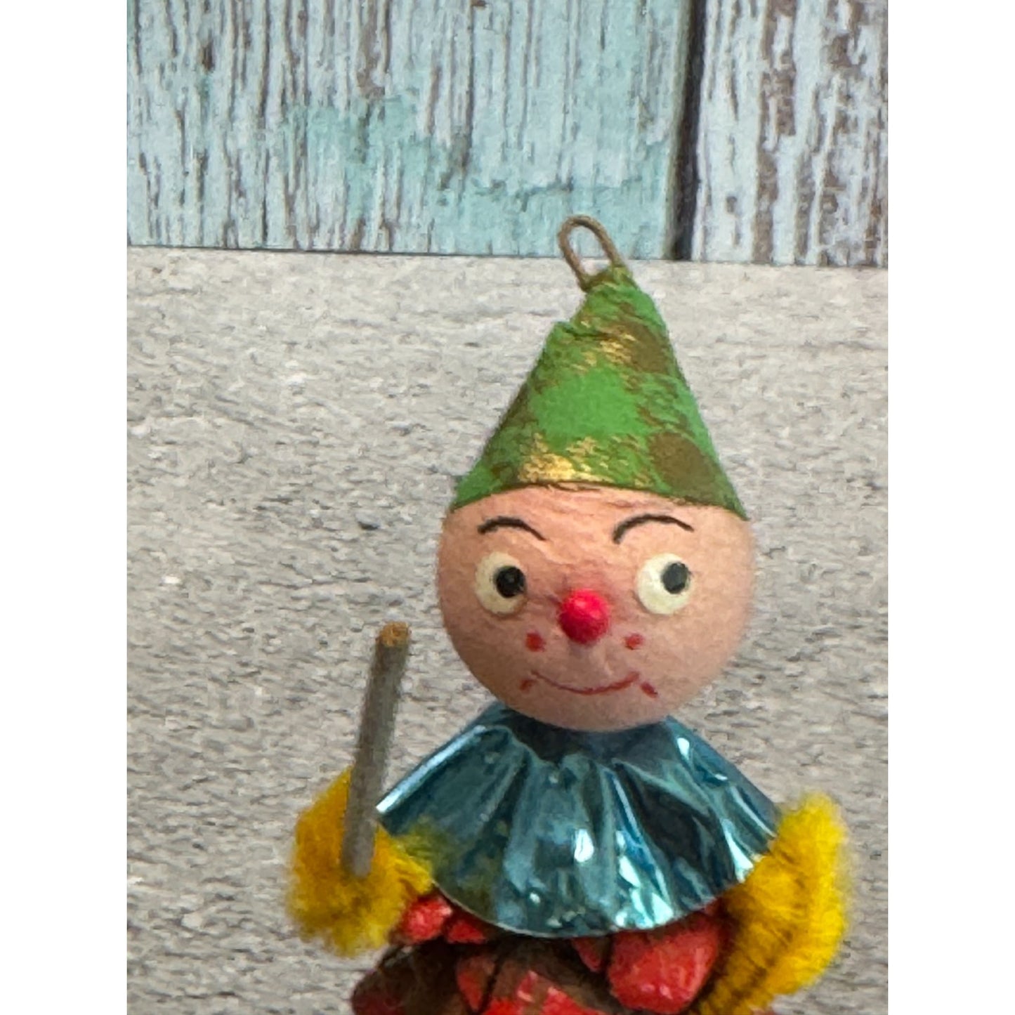 Vintage Pinecone Elf Christmas Ornaments Green Hats Foil Collars Made in Germany