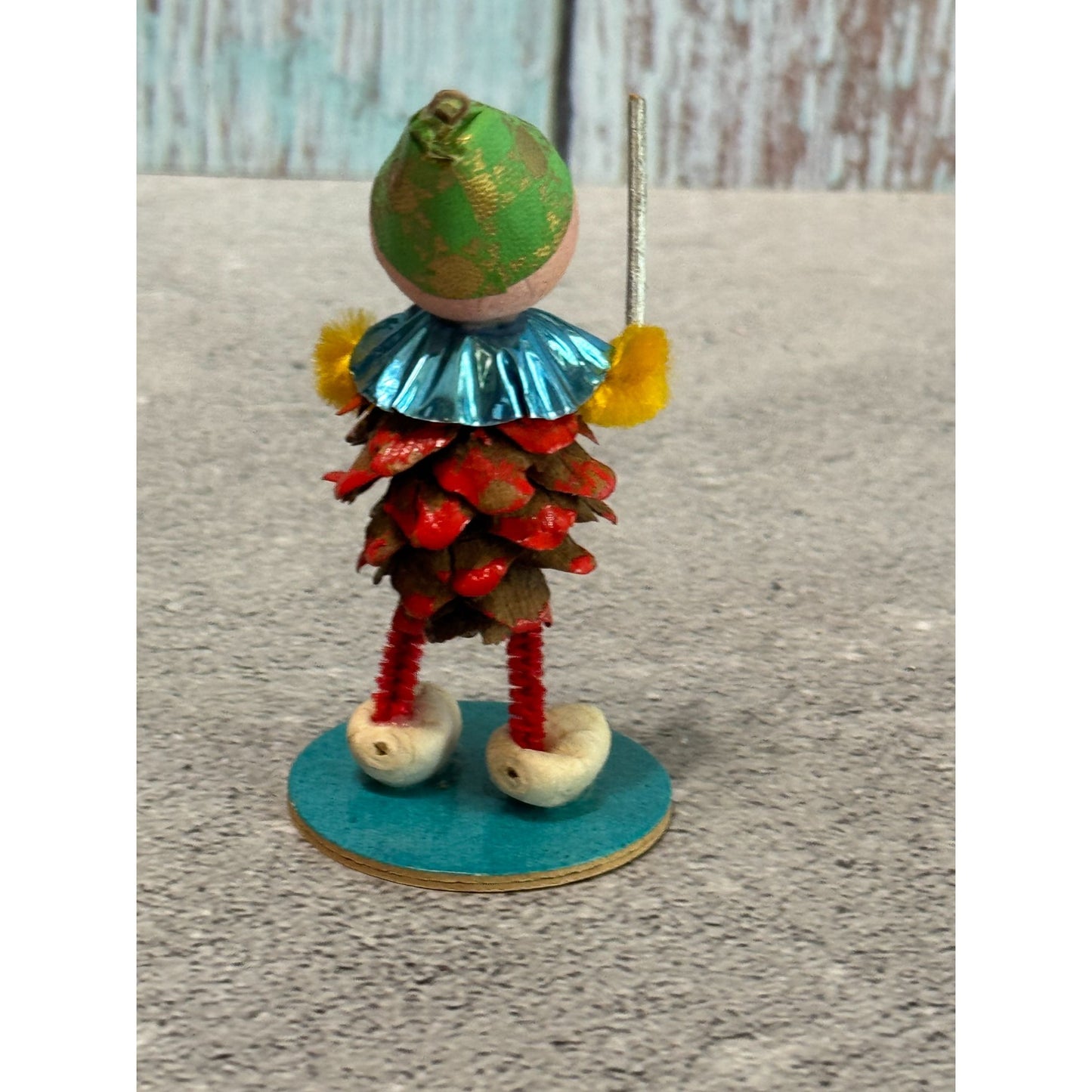 Vintage Pinecone Elf Christmas Ornaments Green Hats Foil Collars Made in Germany