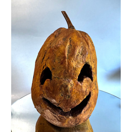 Woblers Woods Folk Art Pumpkin Jack O’ Lantern 9 Inch Brown Resin