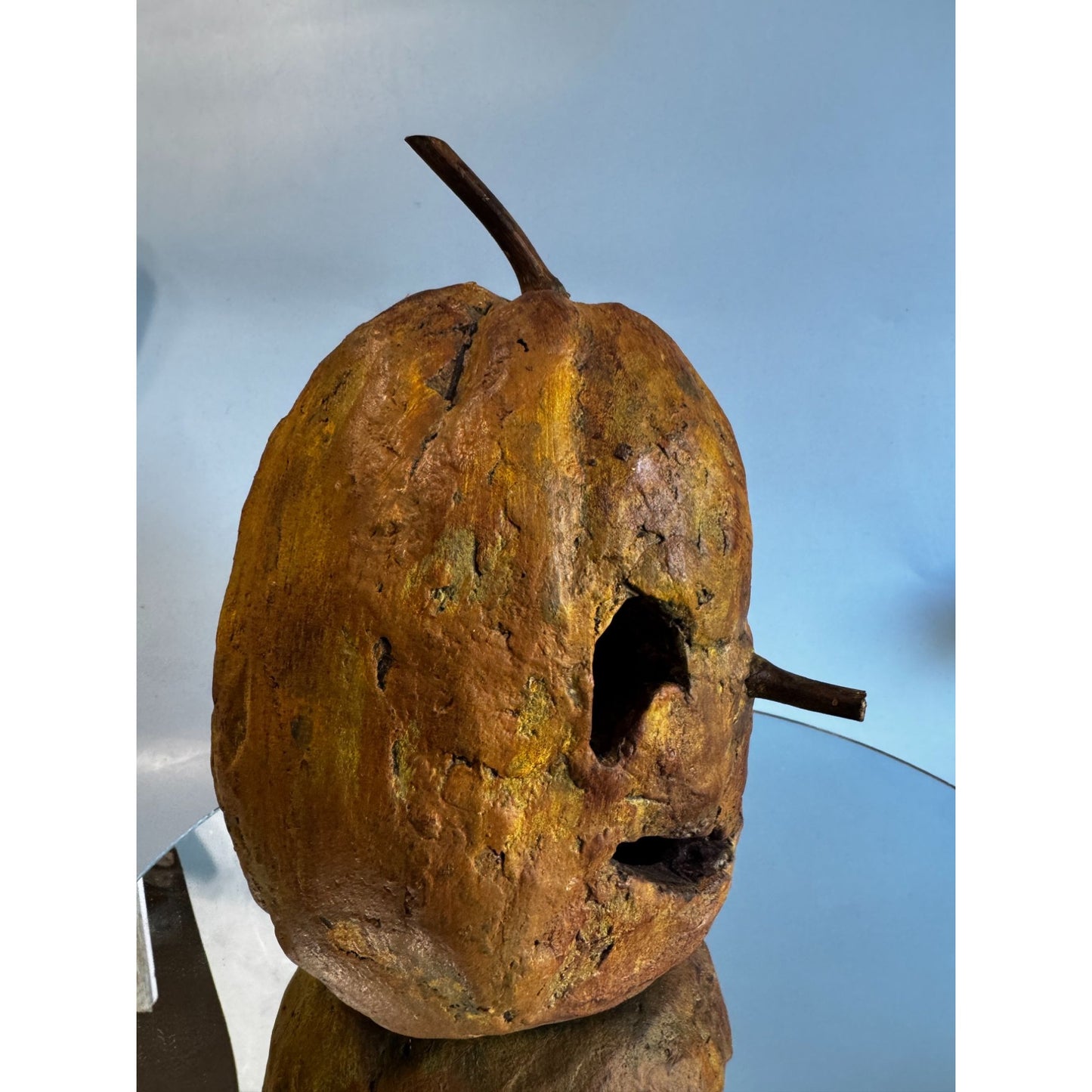 Woblers Woods Folk Art Pumpkin Jack O’ Lantern 9 Inch Brown Resin