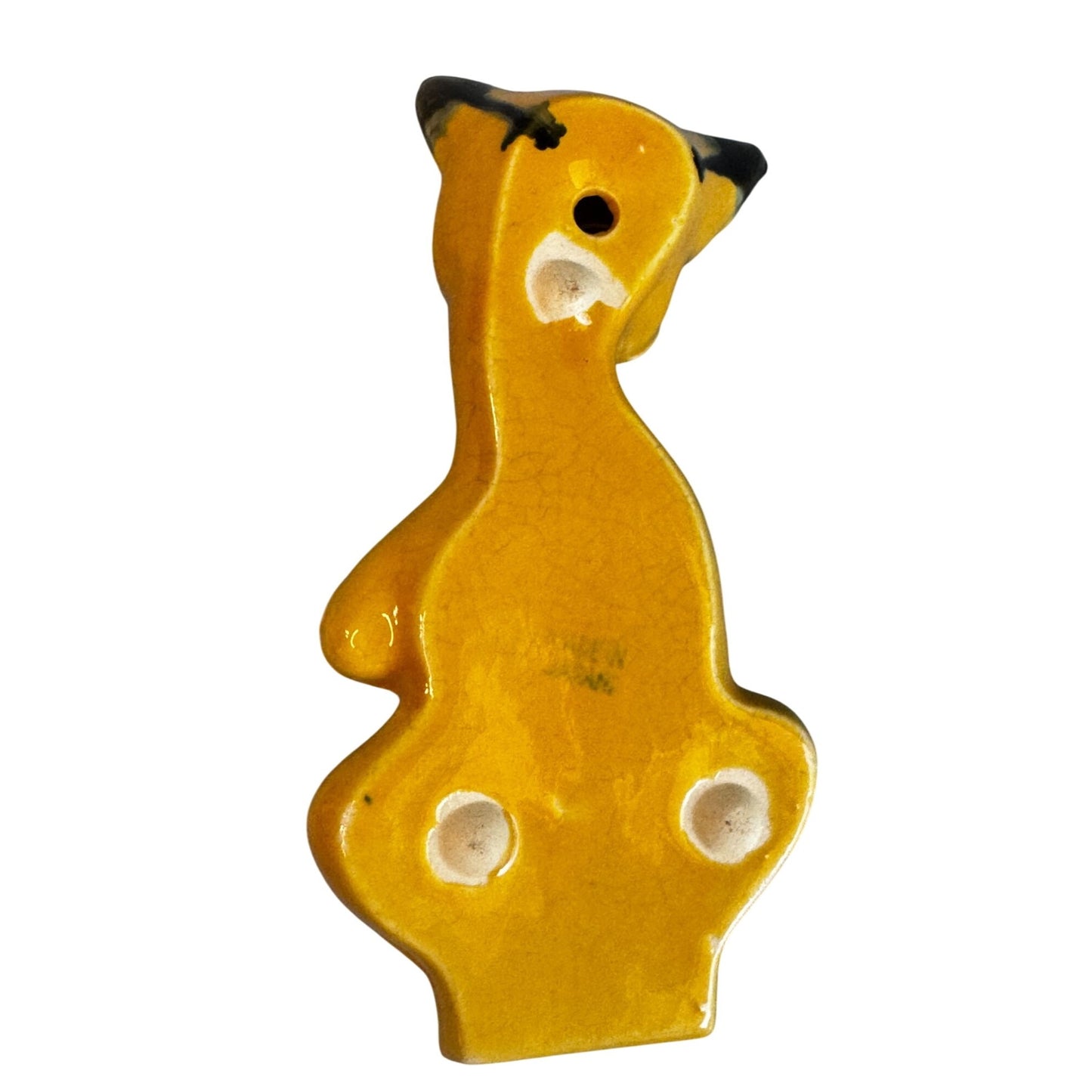 Vintage Siamese Cat Wall Pocket Yellow Ceramic Crackle Glaze Japan 6 Inches