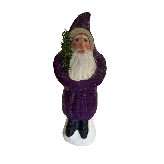 Jackson Pottery Santa Figurine Purple & White Handmade 11" Rock Island Illinois Christmas Decor
