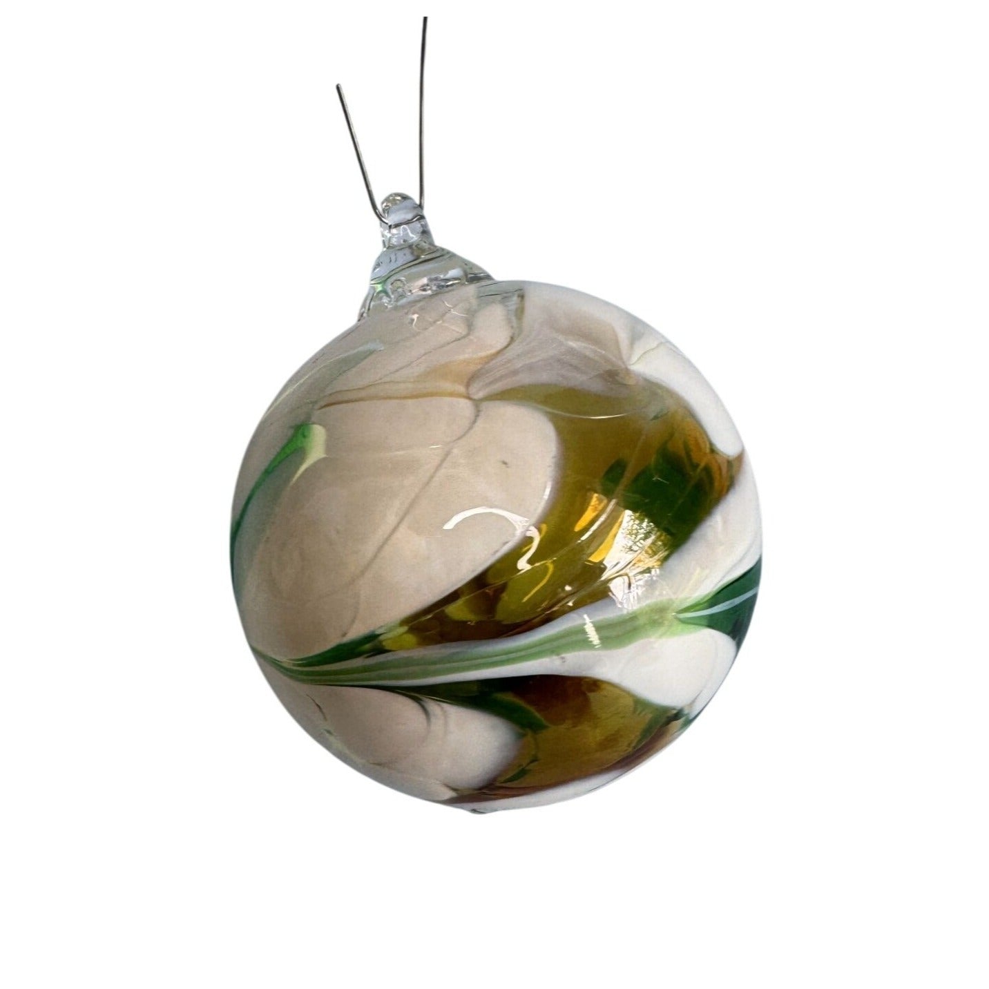 Handmade Val Glashütte Swirled Glass Ornament Green Spirit Ball Austria Signed 3