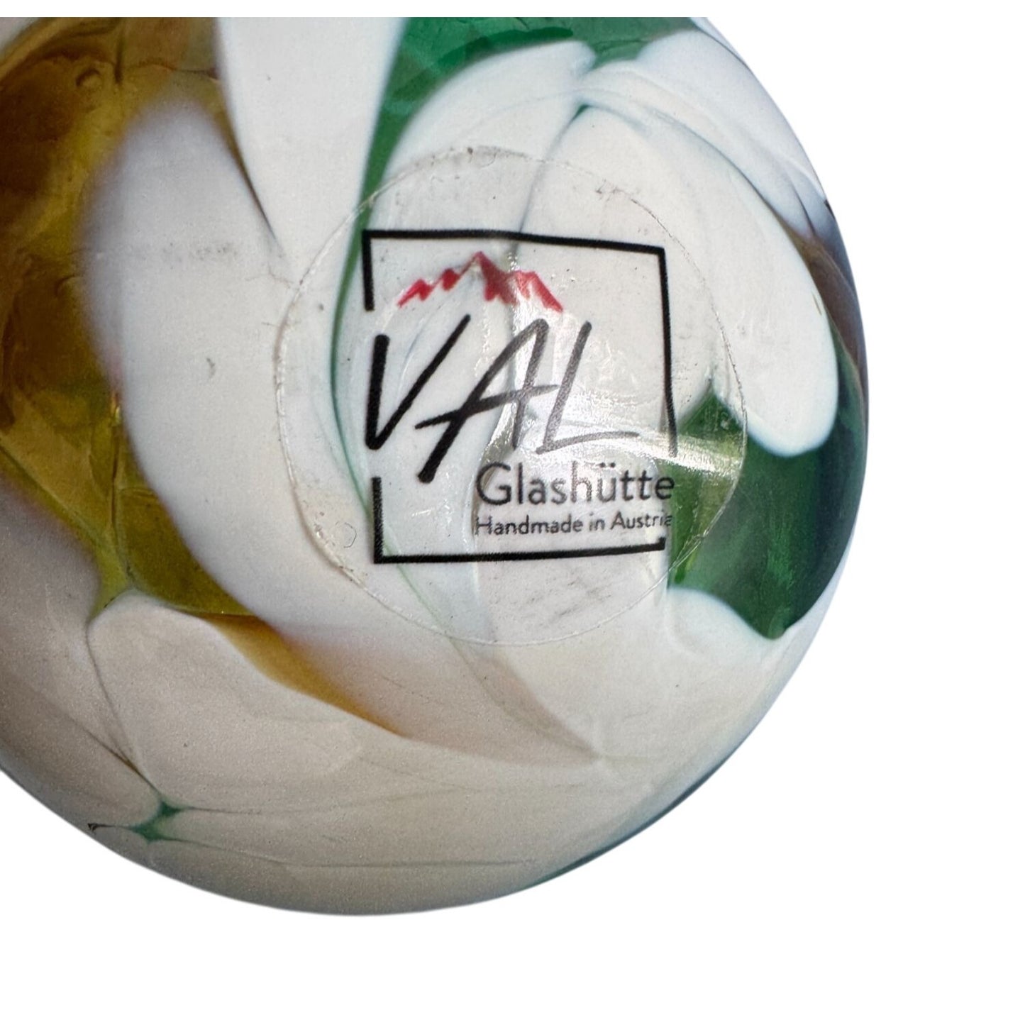 Handmade Val Glashütte Swirled Glass Ornament Green Spirit Ball Austria Signed 3