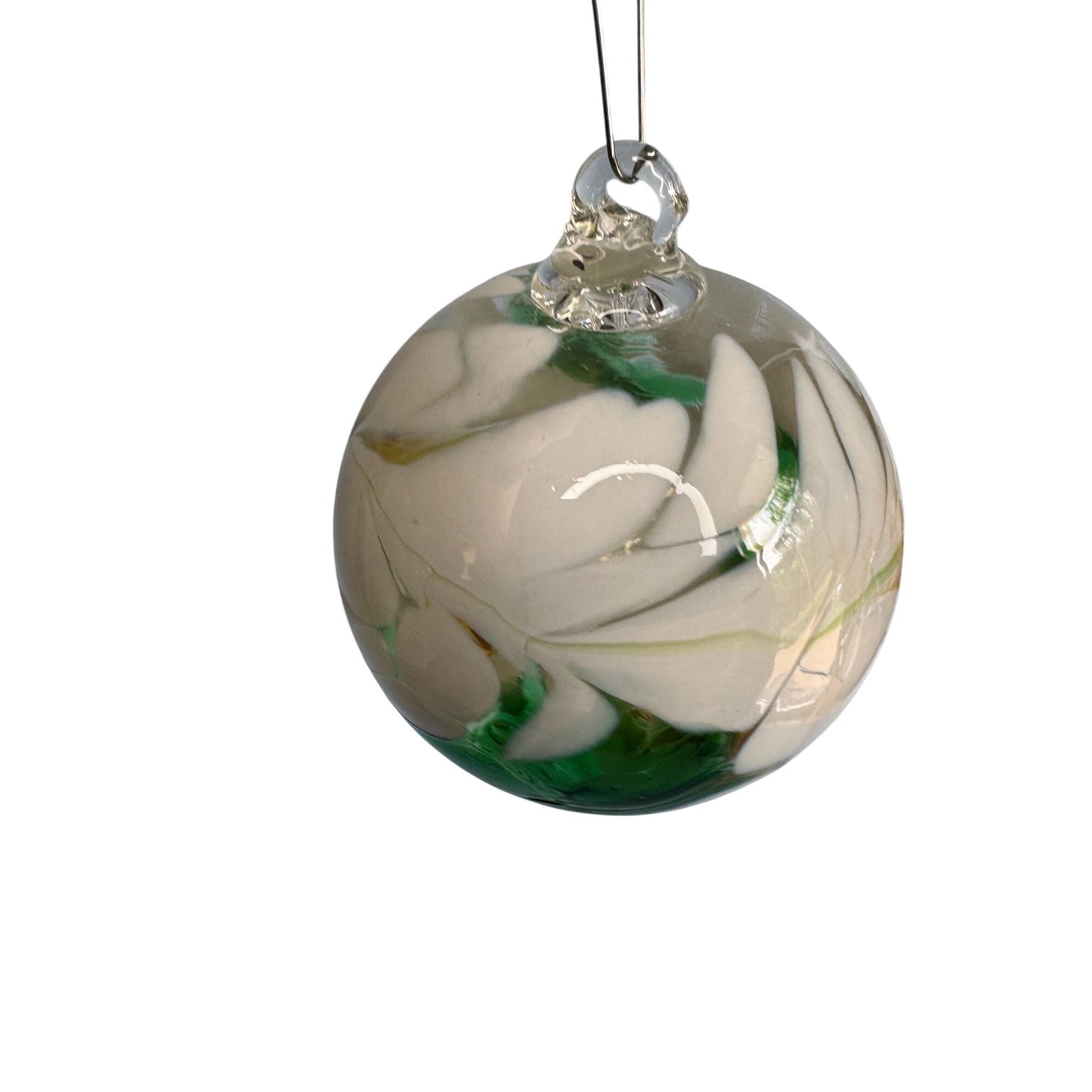 Handmade Val Glashütte Swirled Glass Ornament Green Spirit Ball Austria Signed 3