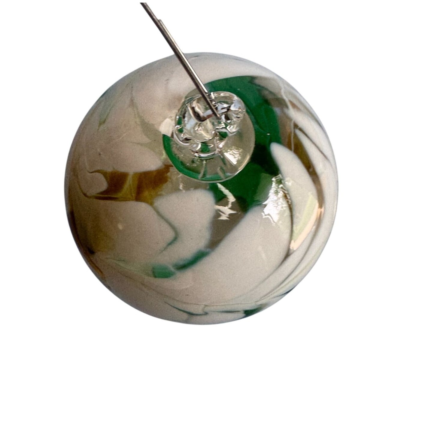 Handmade Val Glashütte Swirled Glass Ornament Green Spirit Ball Austria Signed 3