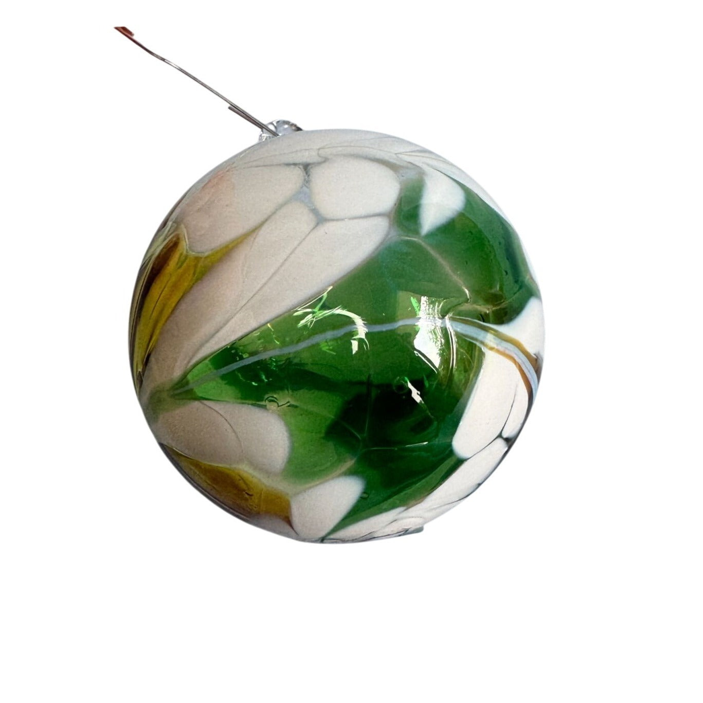 Handmade Val Glashütte Swirled Glass Ornament Green Spirit Ball Austria Signed 3