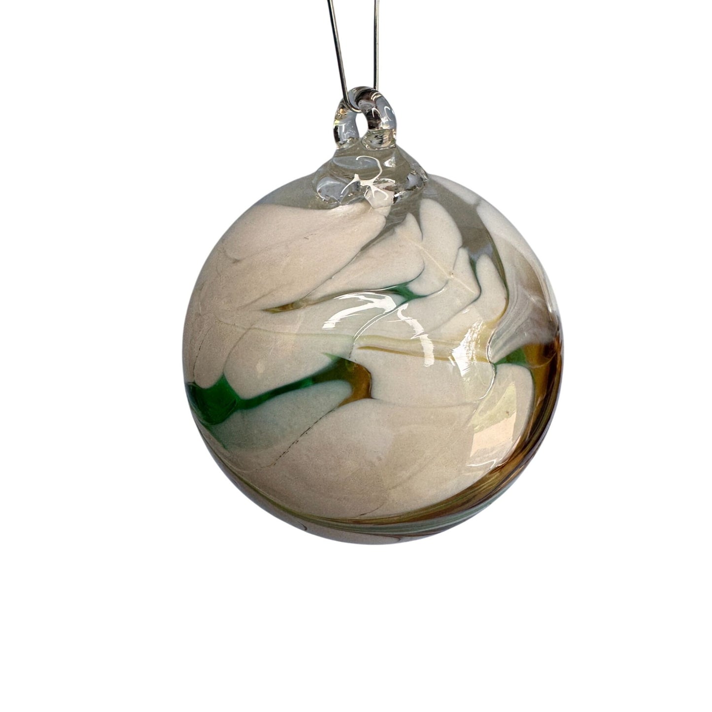 Handmade Val Glashütte Swirled Glass Ornament Green Spirit Ball Austria Signed 3