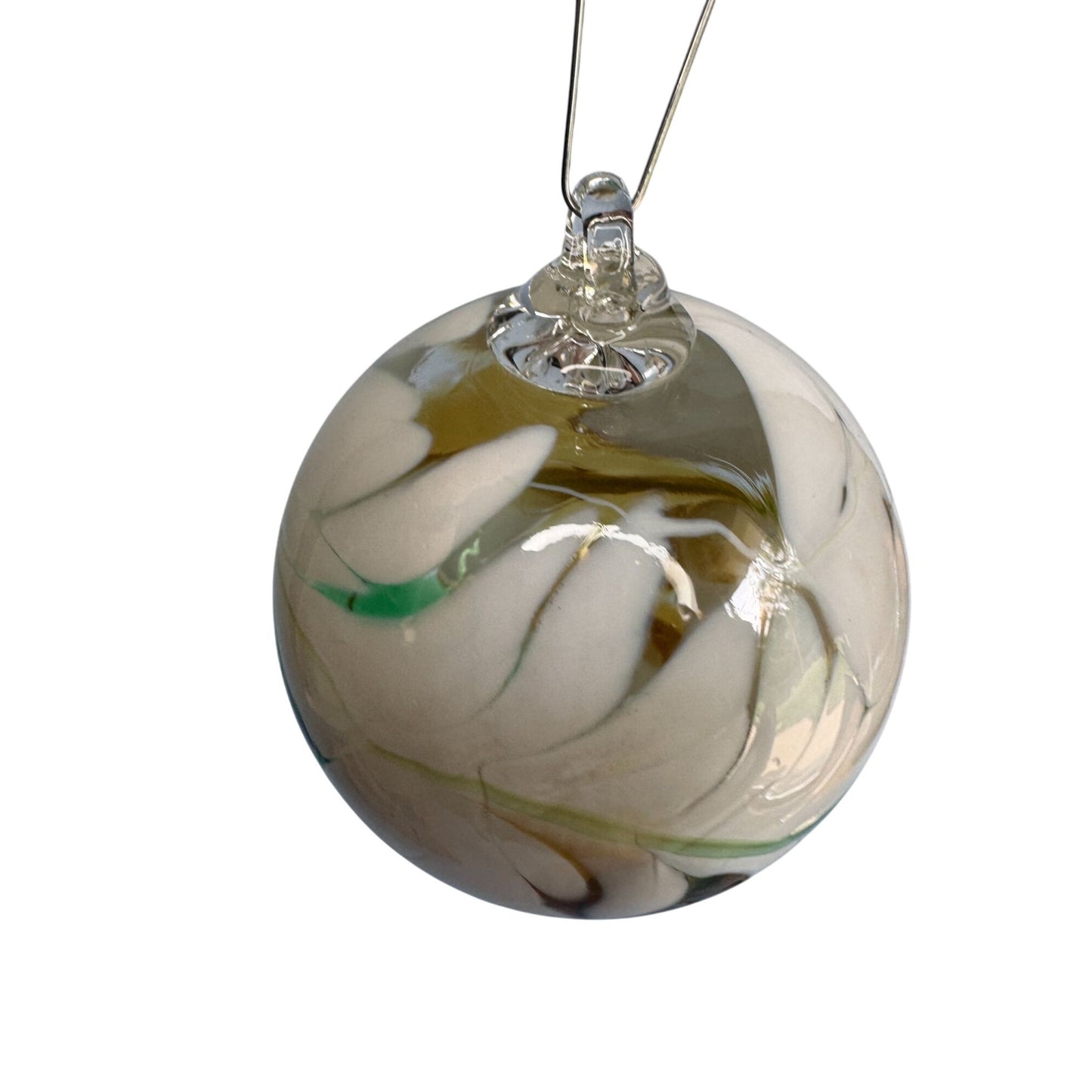 Handmade Val Glashütte Swirled Glass Ornament Green Spirit Ball Austria Signed 3