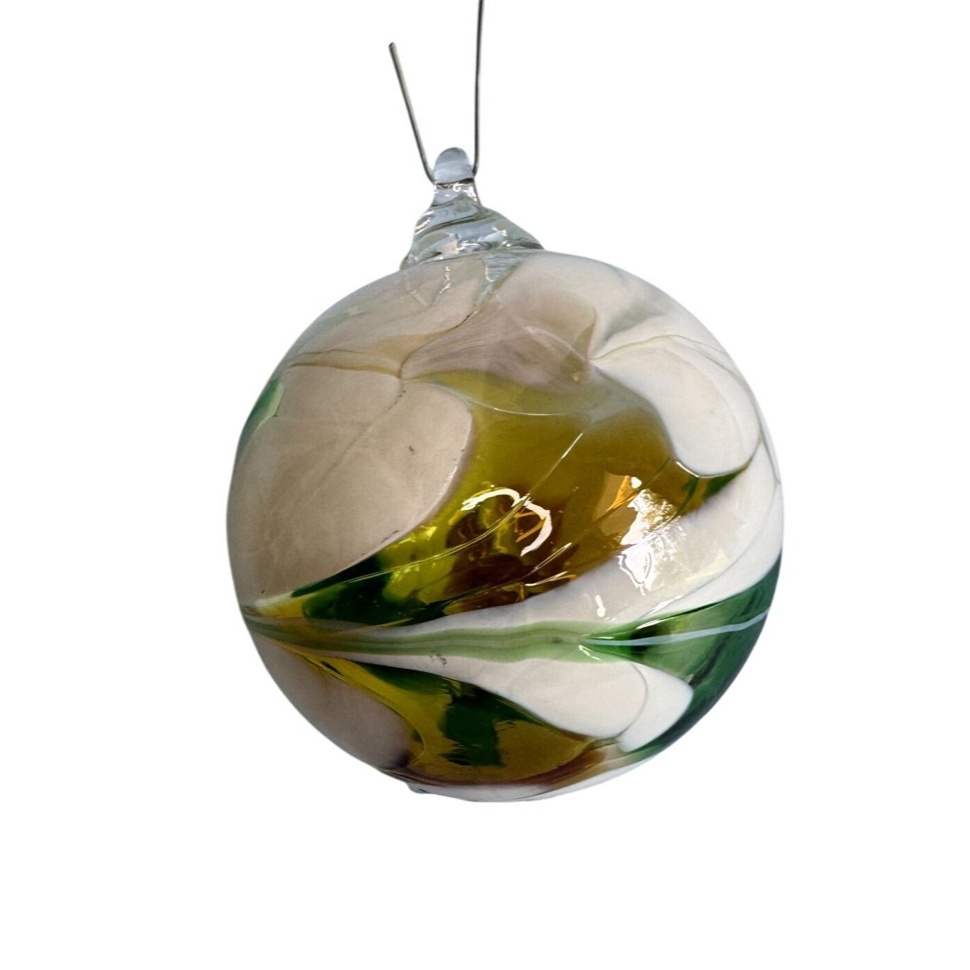 Handmade Val Glashütte Swirled Glass Ornament Green Spirit Ball Austria Signed 3